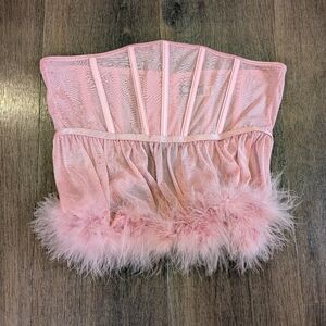 Forplay pink feather bustier costume corset